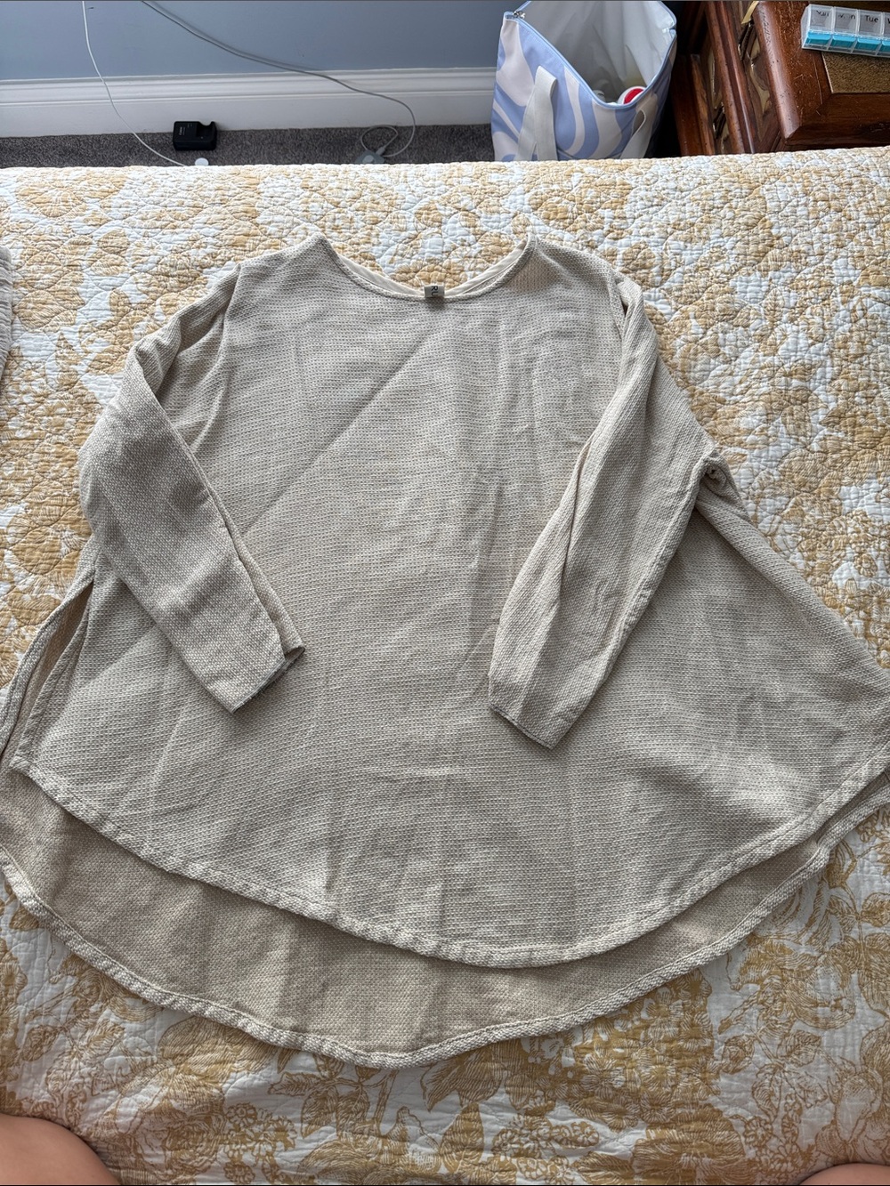 Light Beige Women’s Waffle-Knit Long Sleeve Top